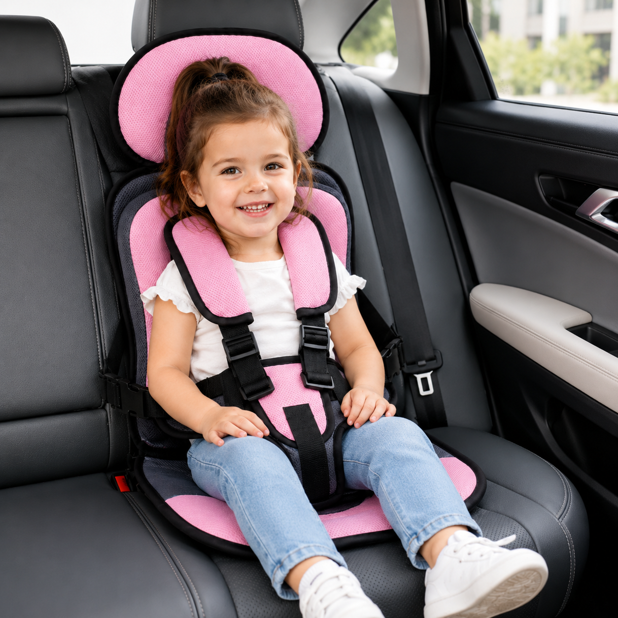Travel Buddy | Portable Booster Car Seat with 5-Point Harness | Foldable Design for Easy Transport