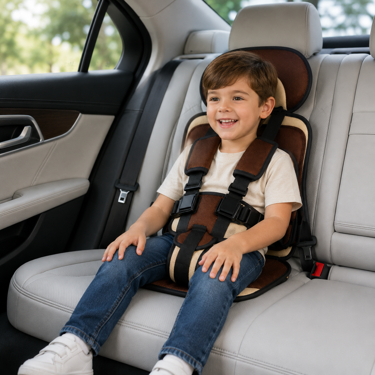 Travel Buddy | Portable Booster Car Seat with 5-Point Harness | Foldable Design for Easy Transport