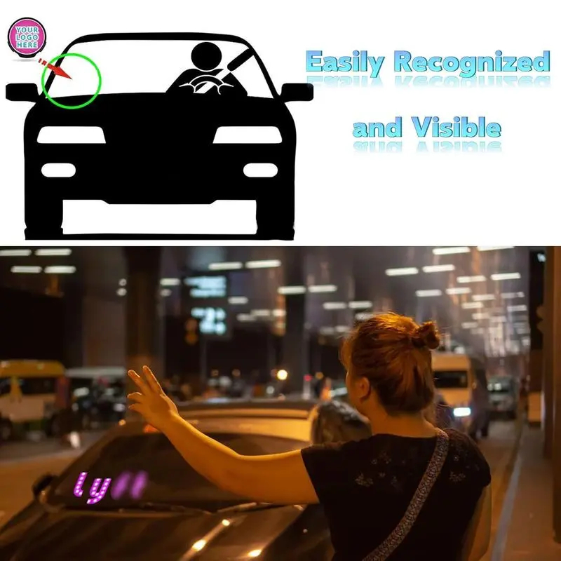 USB LED Car Windshield Light Sign with Suction Cups - Adjustable Brightness Taxi UBER Lyft Sign