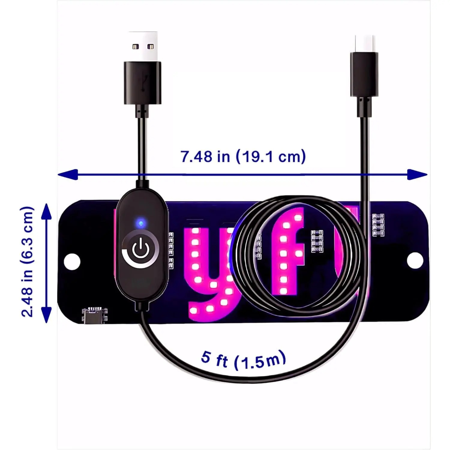 USB LED Car Windshield Light Sign with Suction Cups - Adjustable Brightness Taxi UBER Lyft Sign