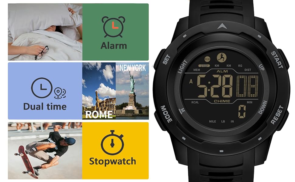 Waterproof Military Pedometer Digital Watch