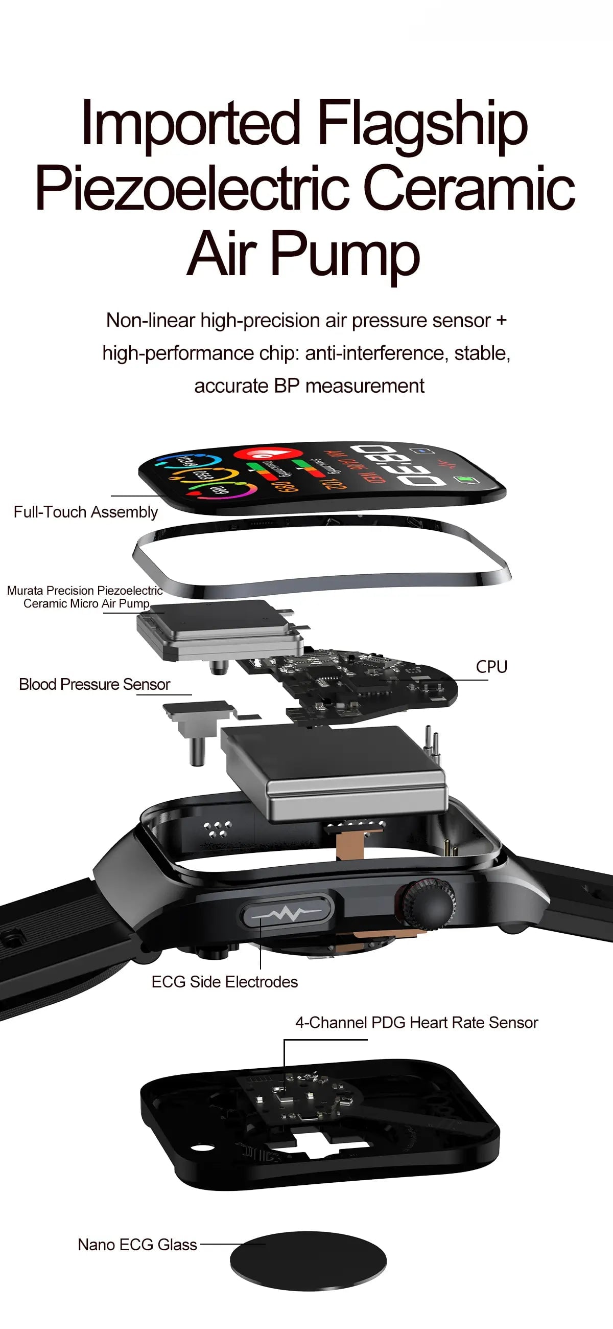 Blood Pressure Smartwatch with Continuous BP Monitoring, Heart Rate & ECG Fitness Tracker for Men Women