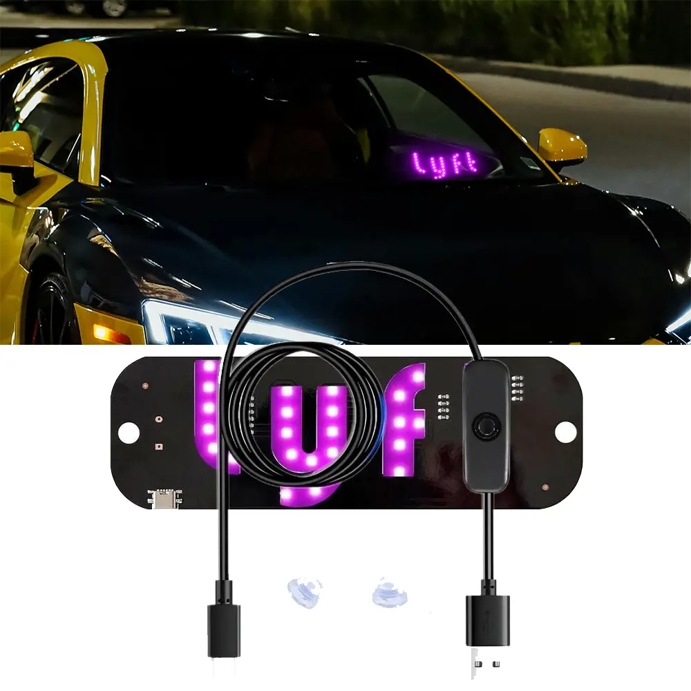 USB LED Car Windshield Light Sign with Suction Cups - Adjustable Brightness Taxi UBER Lyft Sign