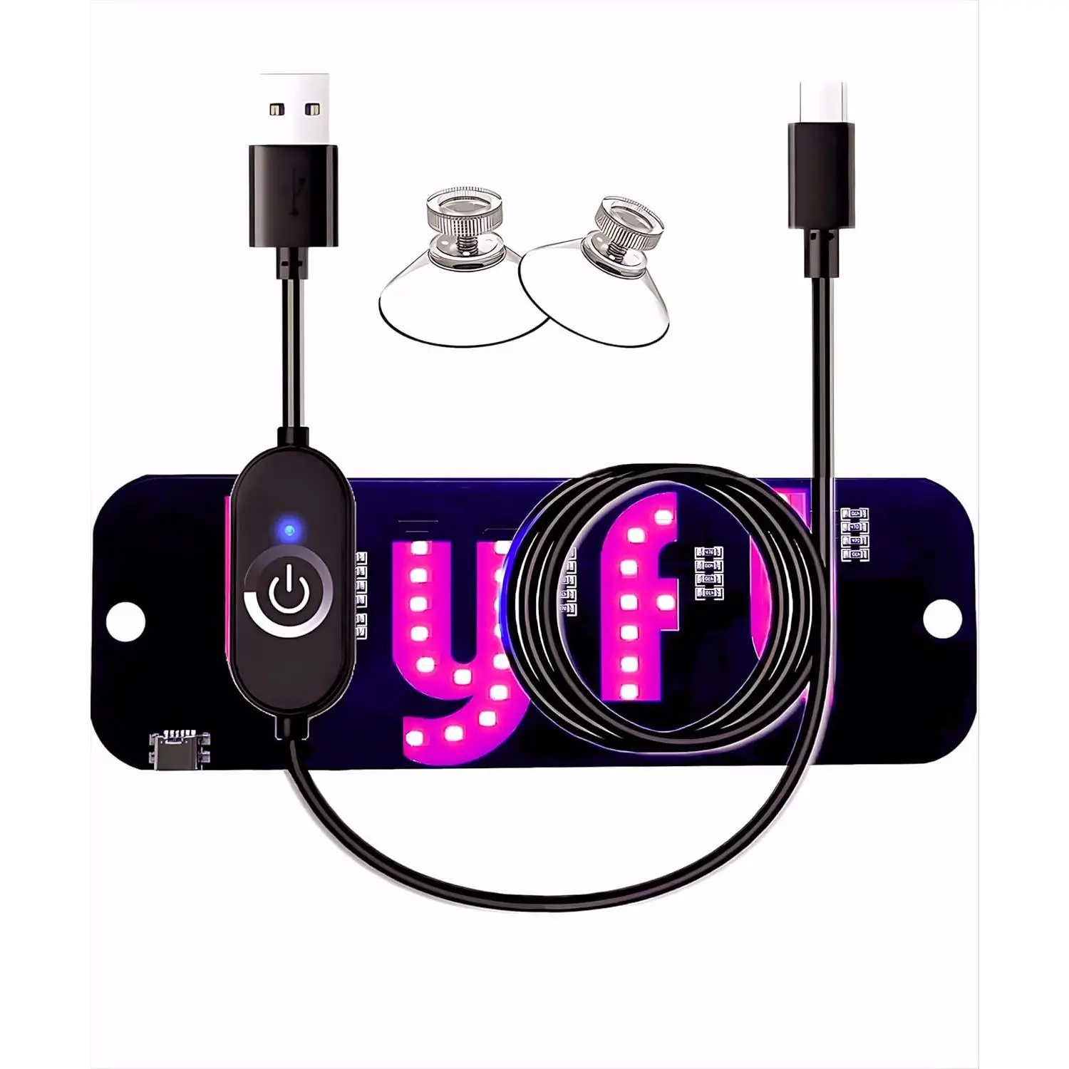 USB LED Car Windshield Light Sign with Suction Cups - Adjustable Brightness Taxi UBER Lyft Sign
