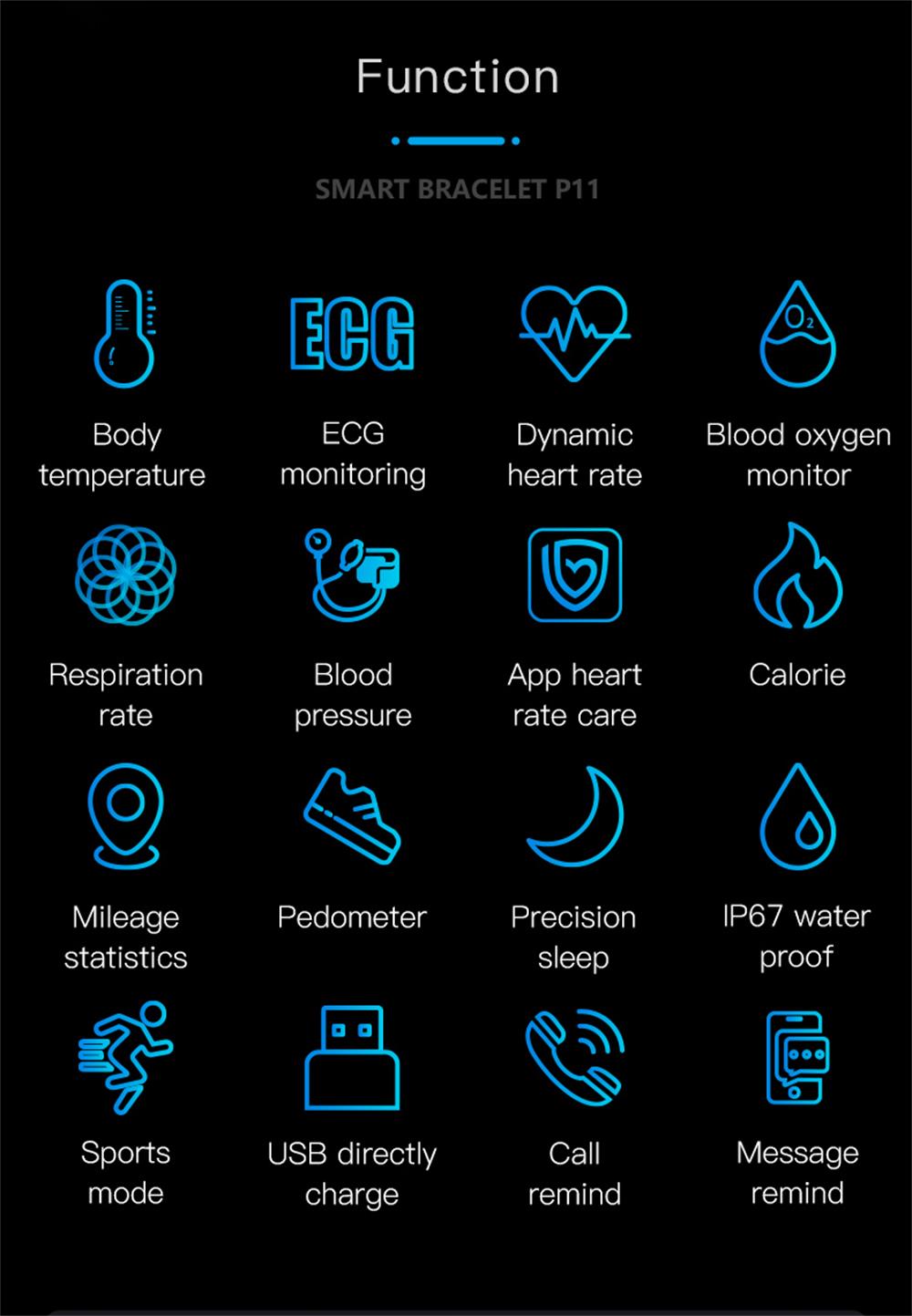 P11 ECG Blood Oxygen Monitoring Smart Bracelet