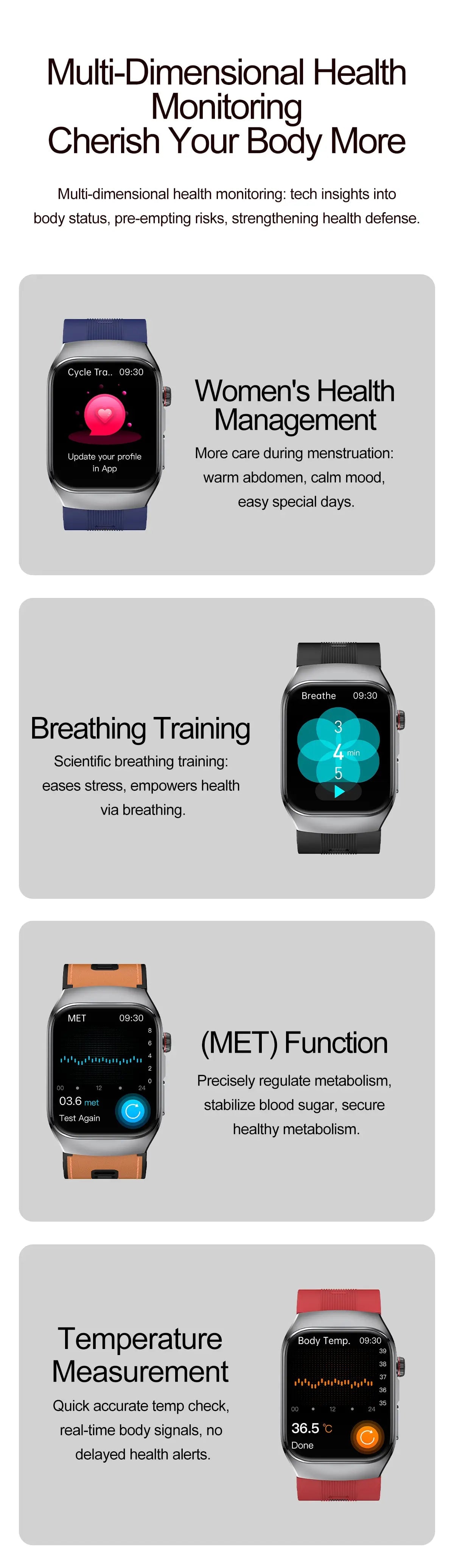 Blood Pressure Smartwatch with Continuous BP Monitoring, Heart Rate & ECG Fitness Tracker for Men Women