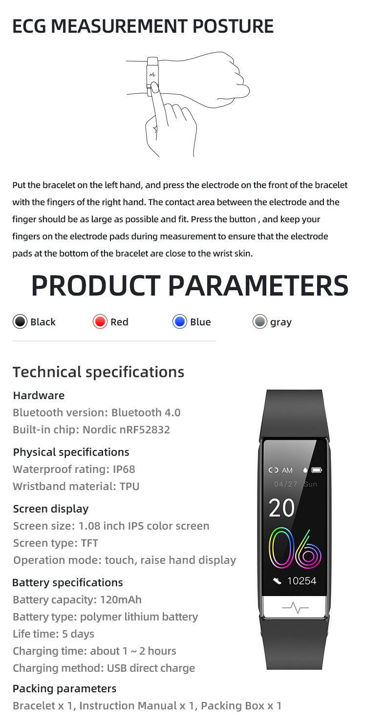ECG Blood Oxygen Sleep Monitoring Multi-Sport Smart Bracelet