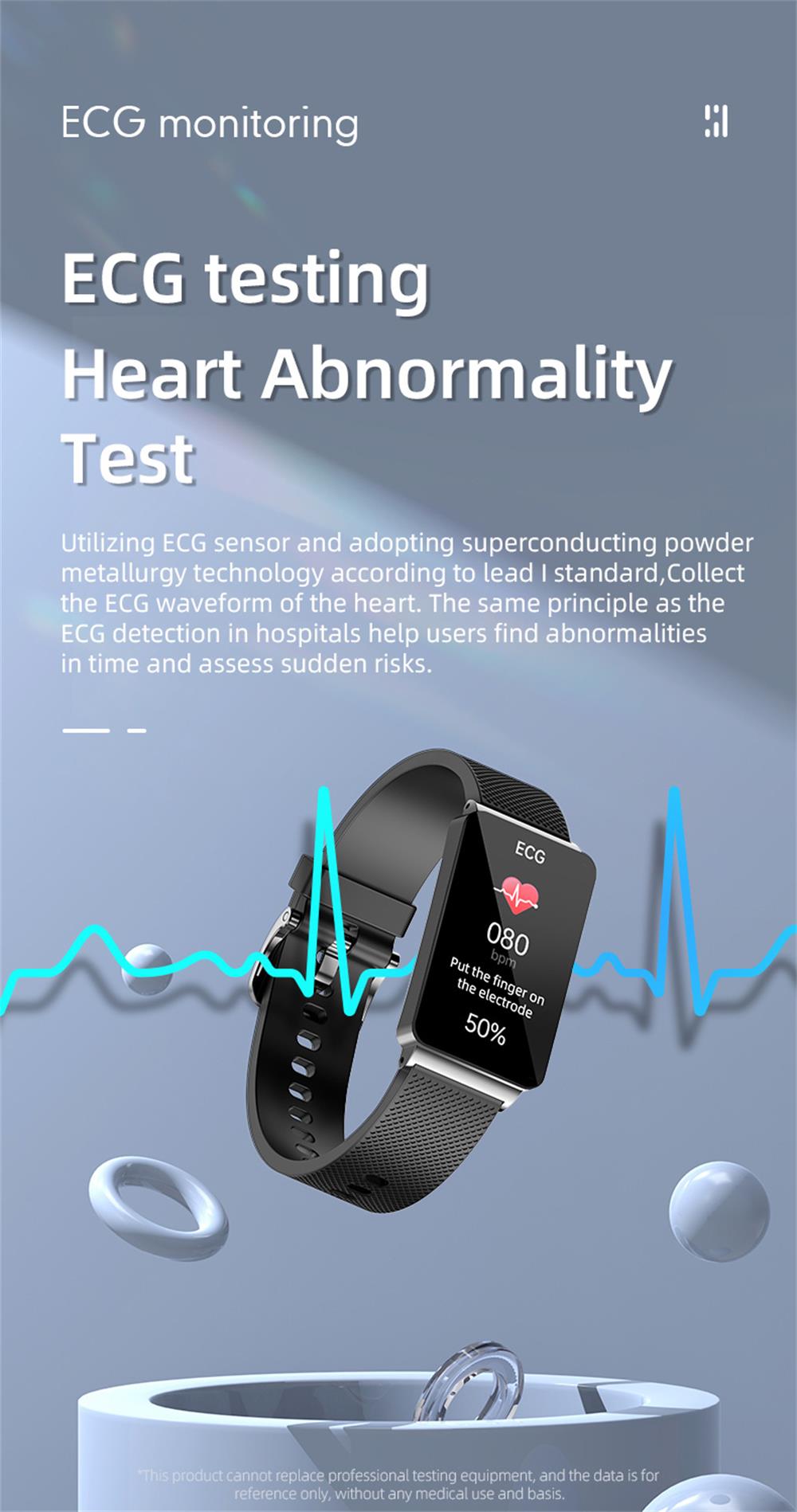 EP08 High-end ECG/EKG Blood Sugar Blood Oxygen Monitoring Waterproof Smart Bracelet