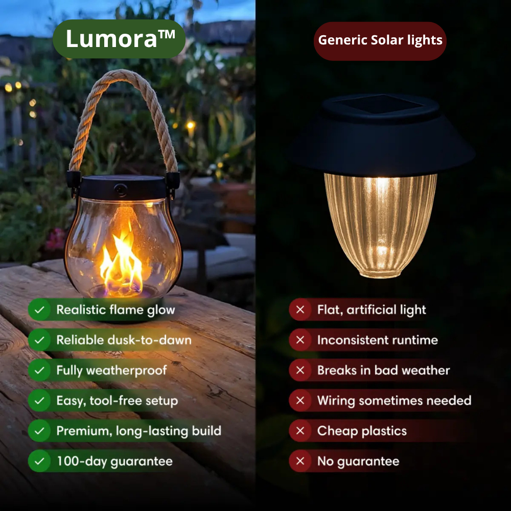 Lumora™ - Solar Lantern with Realistic Flame Effect