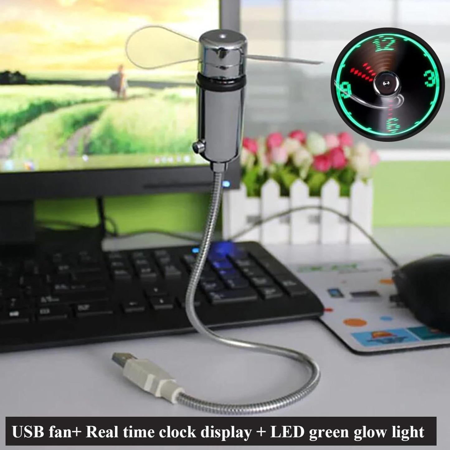 New USB Clock Fan with Display Function, LED Decorative Time Display, LED Desk Fan with Decorative Time Display, Mini Flexible Fan for Office Desk Accessories, Home Decor, Summer Fan, Gift