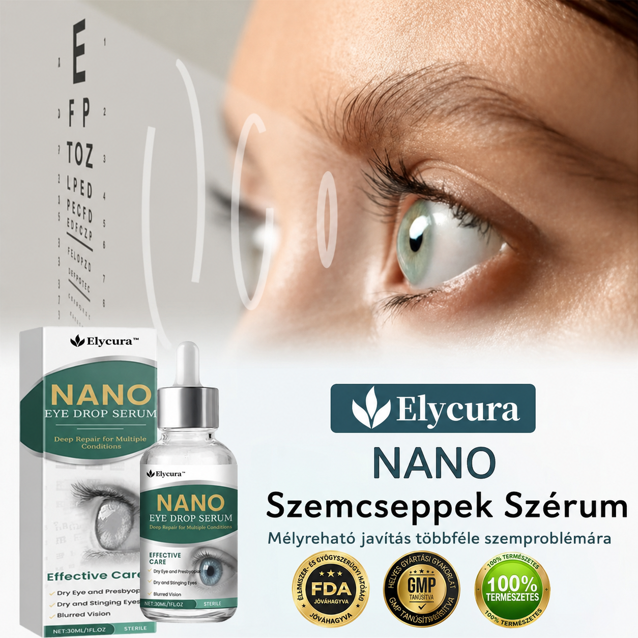 Szerezze vissza kristálytiszta látását az Elycura™ NANO szemcseppek segítségével! 👁️✨