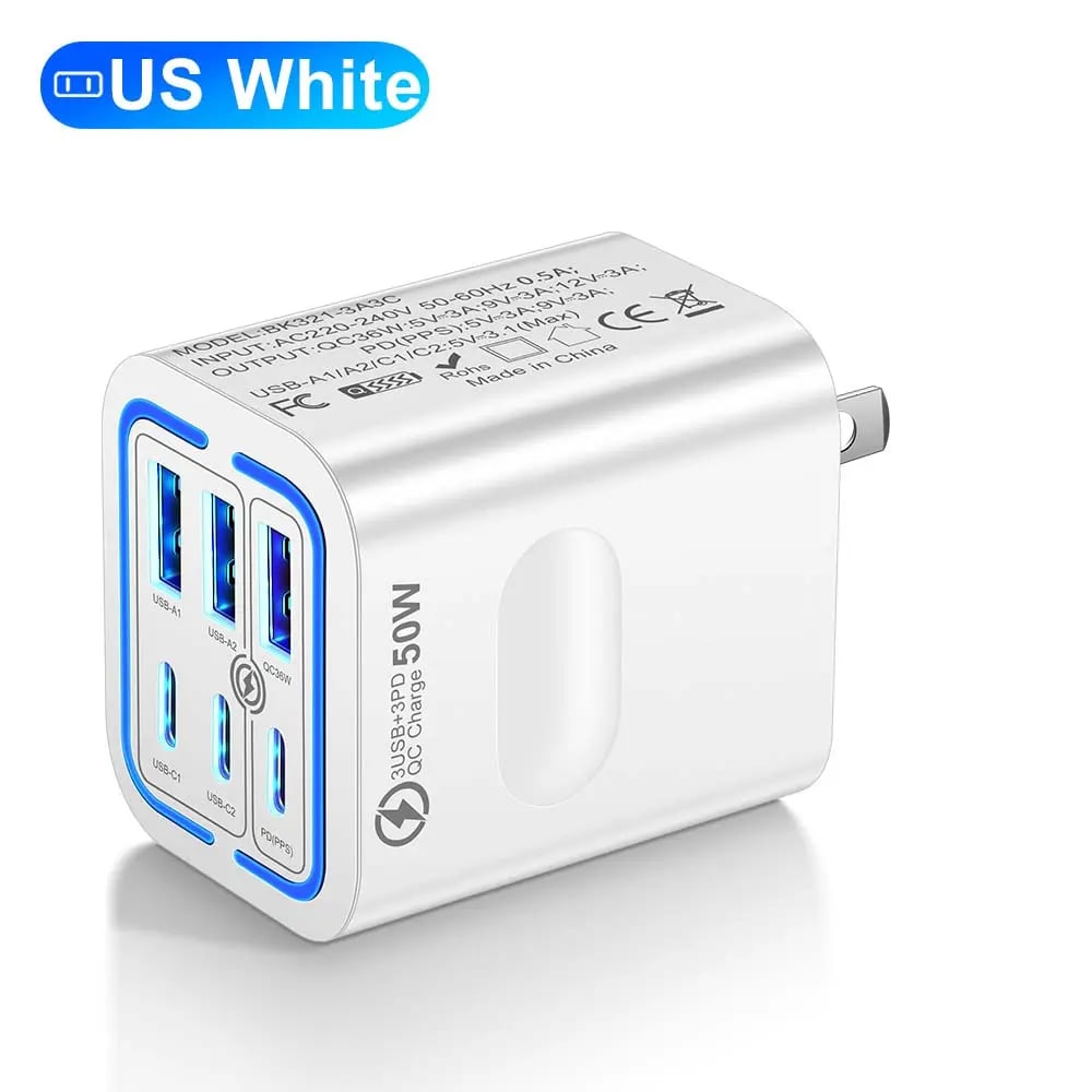 Portable Multi PortCharging Station 50w, 6-Port USB C & USB A