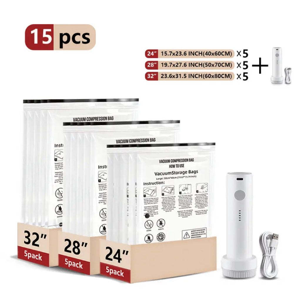 Cordless Travel VacuumStorage Compression BagSet