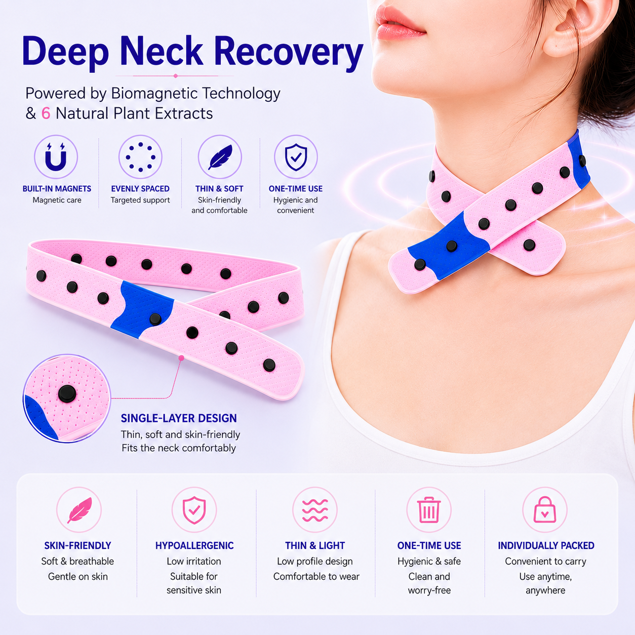 Deep Neck Recovery Powered by Biomagnetic Technology & 6 Natural Plant Extracts(Suitable for Forward Head Posture、Dowager's Hump、Straight Neck Syndrome、Cervical Spondylosis、Cervical Disc Herniation、Cervical Radiculopathy、Cervical Spinal Stenosis）