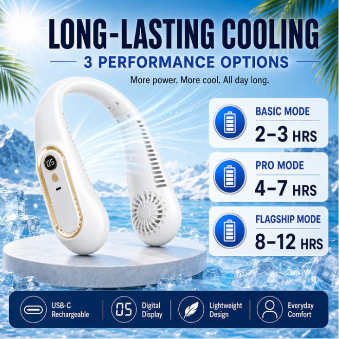 ❄️2026 Semiconductor NeckCooling Fan - Cool-Touch Plate,720° Airflow & Hands-FreeSummer Comfort