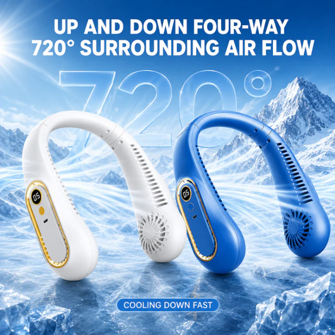 ❄️2026 Semiconductor NeckCooling Fan - Cool-Touch Plate,720° Airflow & Hands-FreeSummer Comfort