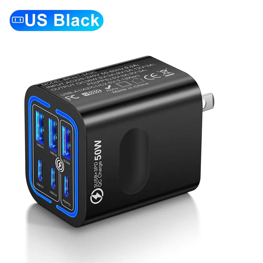 Portable Multi PortCharging Station 50w, 6-Port USB C & USB A