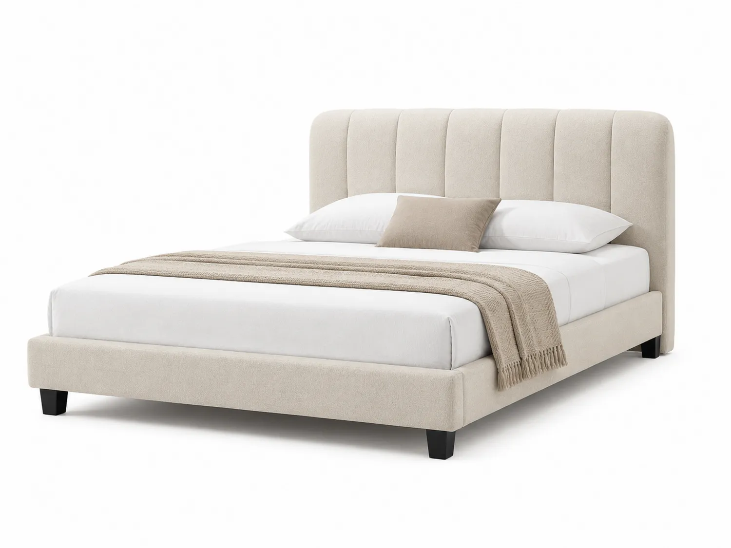 Łóżko tapicerowane z tkaniny 200 cm x 160 cm Beżowe-calmhomea
