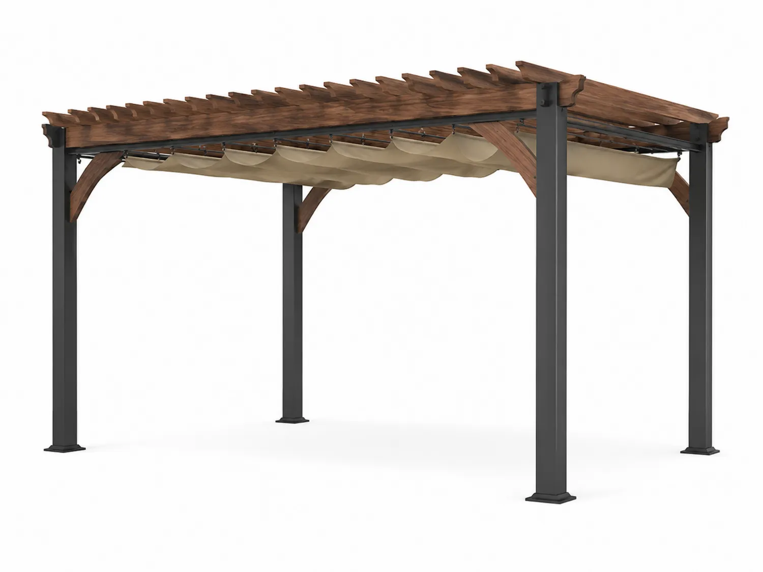 Pergola prostokątna 400 x 300 cm drewno stal poliester-calmhomea