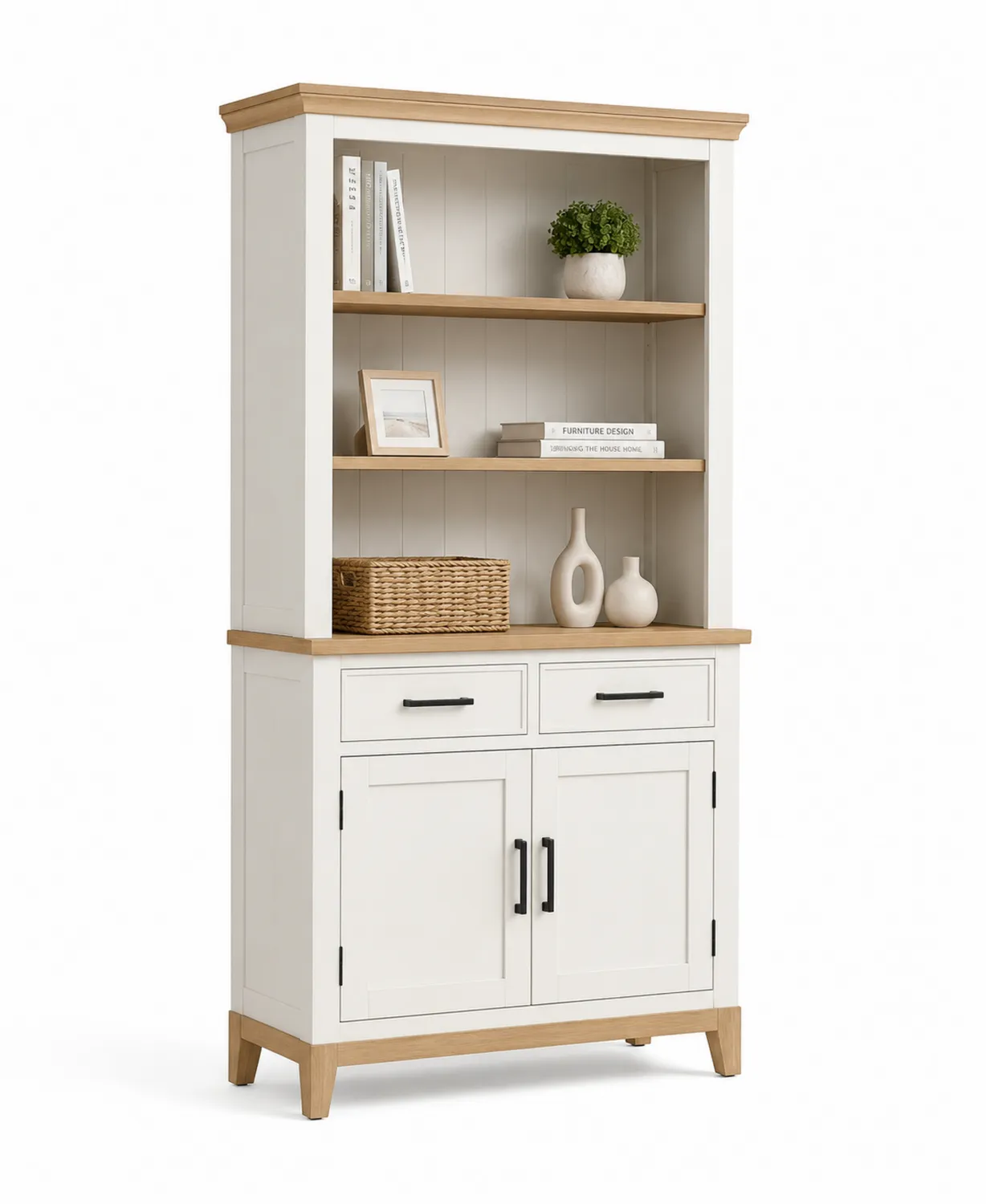Szafka drewniana z półkami z MDF, biały i jasne drewno, 200x100x40 cm-calmhomea