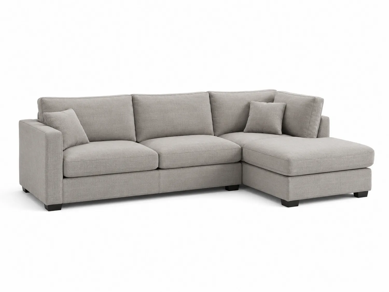 Narożna sofa L z podnóżkiem, szary materiał, 260x160 cm