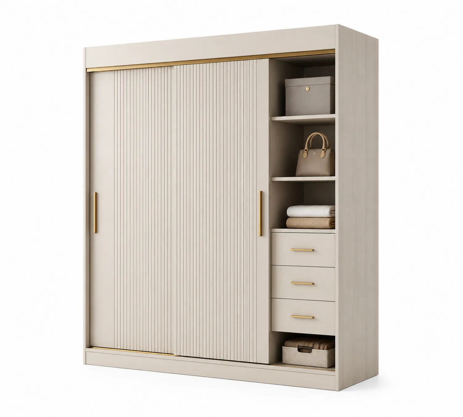 Szafa przesuwna 2-drzwiowa MDF z półkami i szufladami 200cm MDF Kremowy