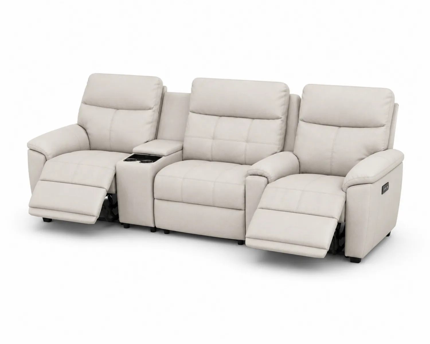 Sofa Trzyosobowa z Ekoskóry z Funkcją Rozkładania Elektrycznego Kremowa