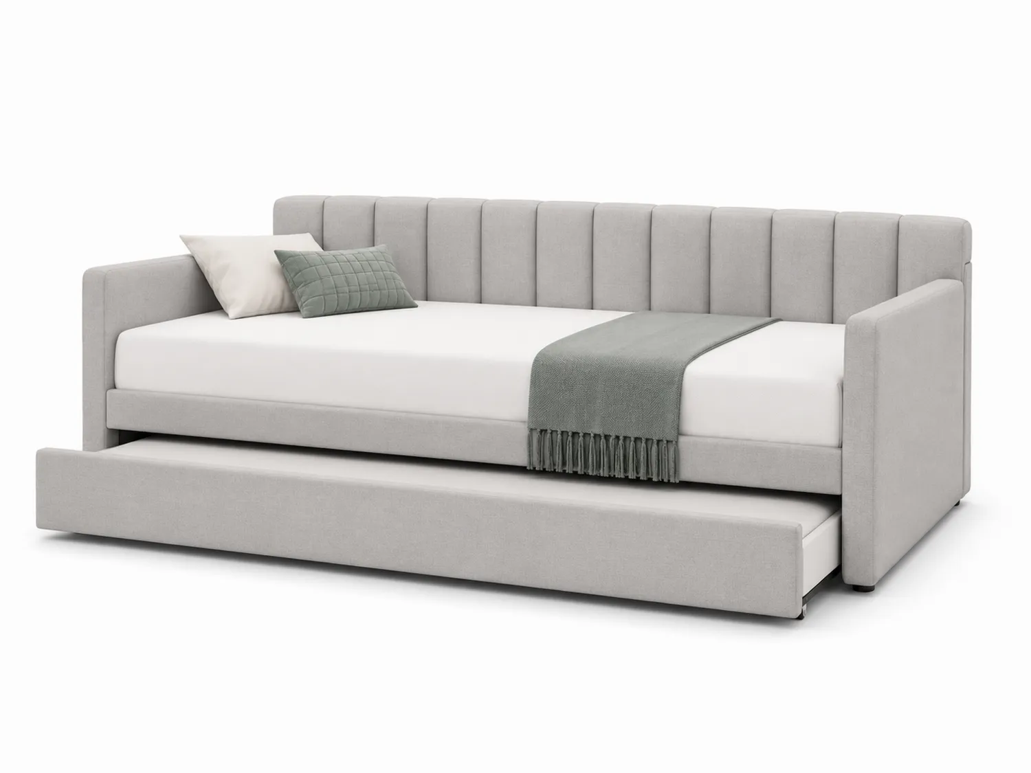 Leżanka rozkładana z szufladą szary materiał 200x90 cm
