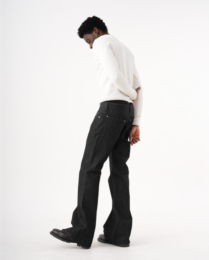 MENES Okayama Raw Selvedge Slim Bootcut Jeans - Black