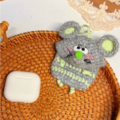 Handmade Crochet Fluffy Mouse Earphone Pouch