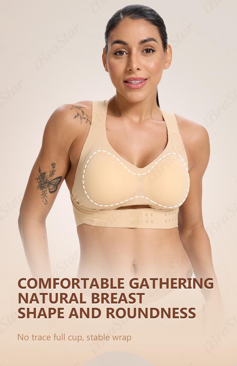 【Postural correction】Women’s Beige Wireless Bra, Soft Breathable Non-removable Moulded Cups, Yoga Fitness Sportswear for Gym & Daily Training