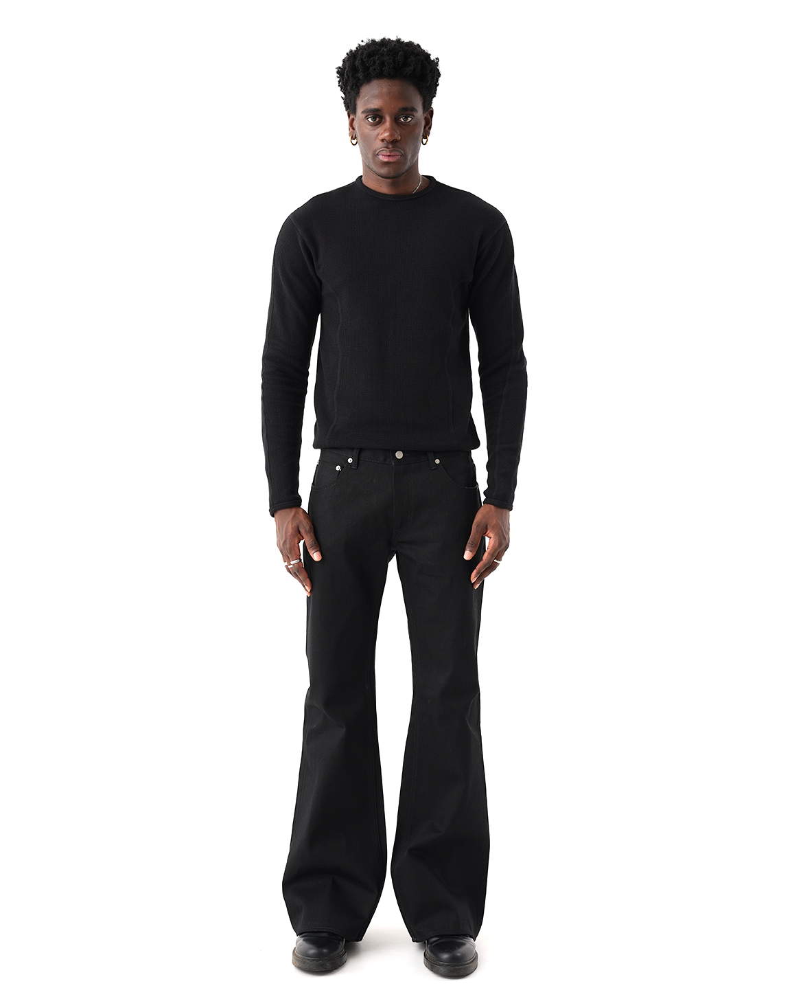 MENES Okayama Raw Selvedge Slim Bootcut Jeans - Jet Black