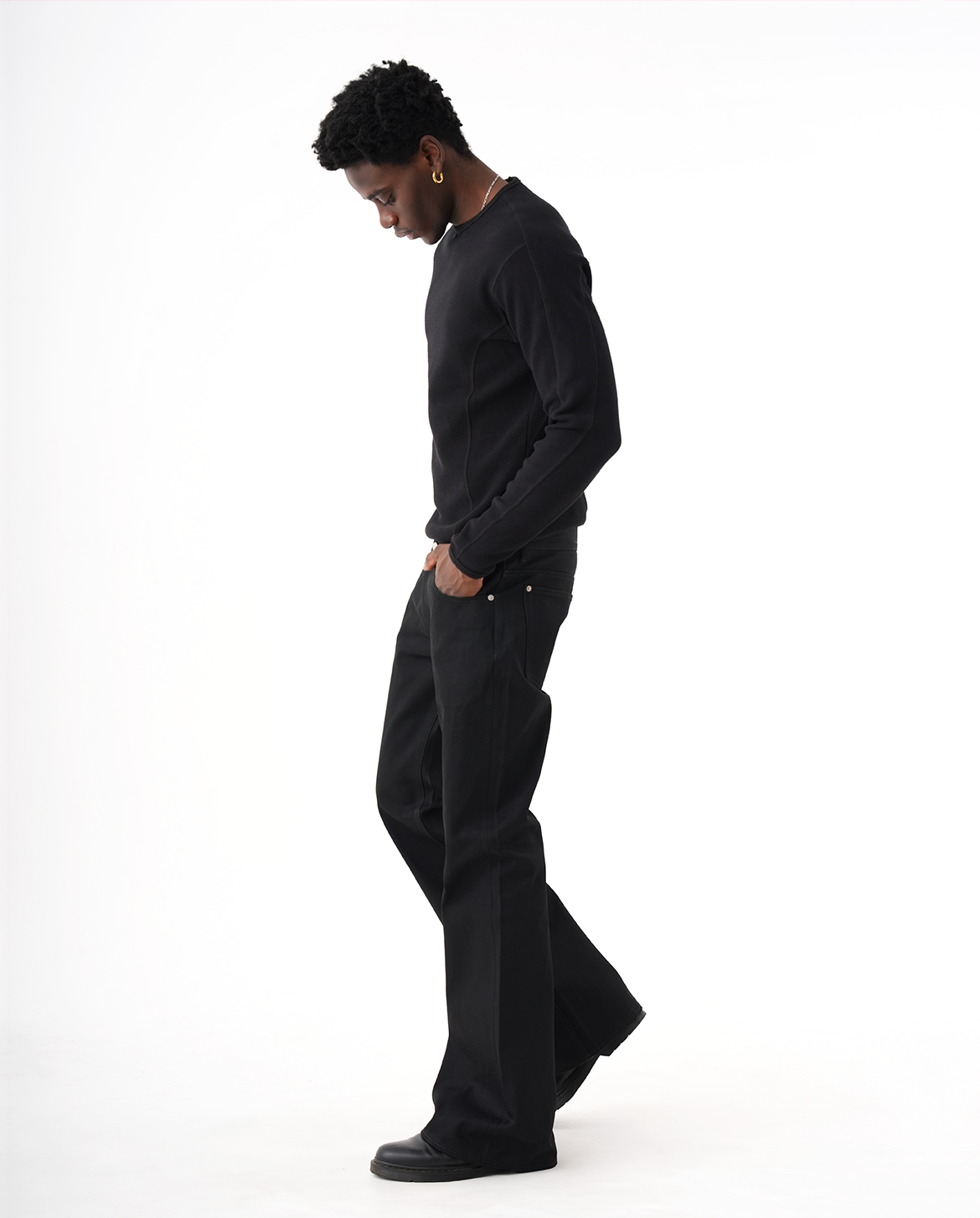 MENES Okayama Raw Selvedge Slim Bootcut Jeans - Jet Black