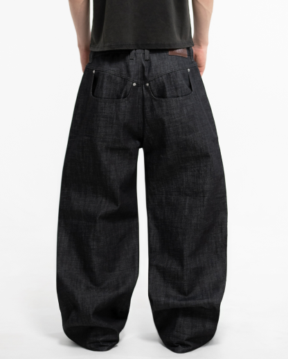 MENES Janome Raw Baggy Jeans - Black