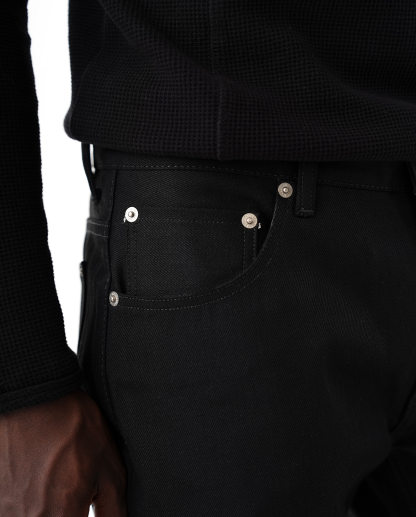 MENES Okayama Raw Selvedge Slim Bootcut Jeans - Jet Black