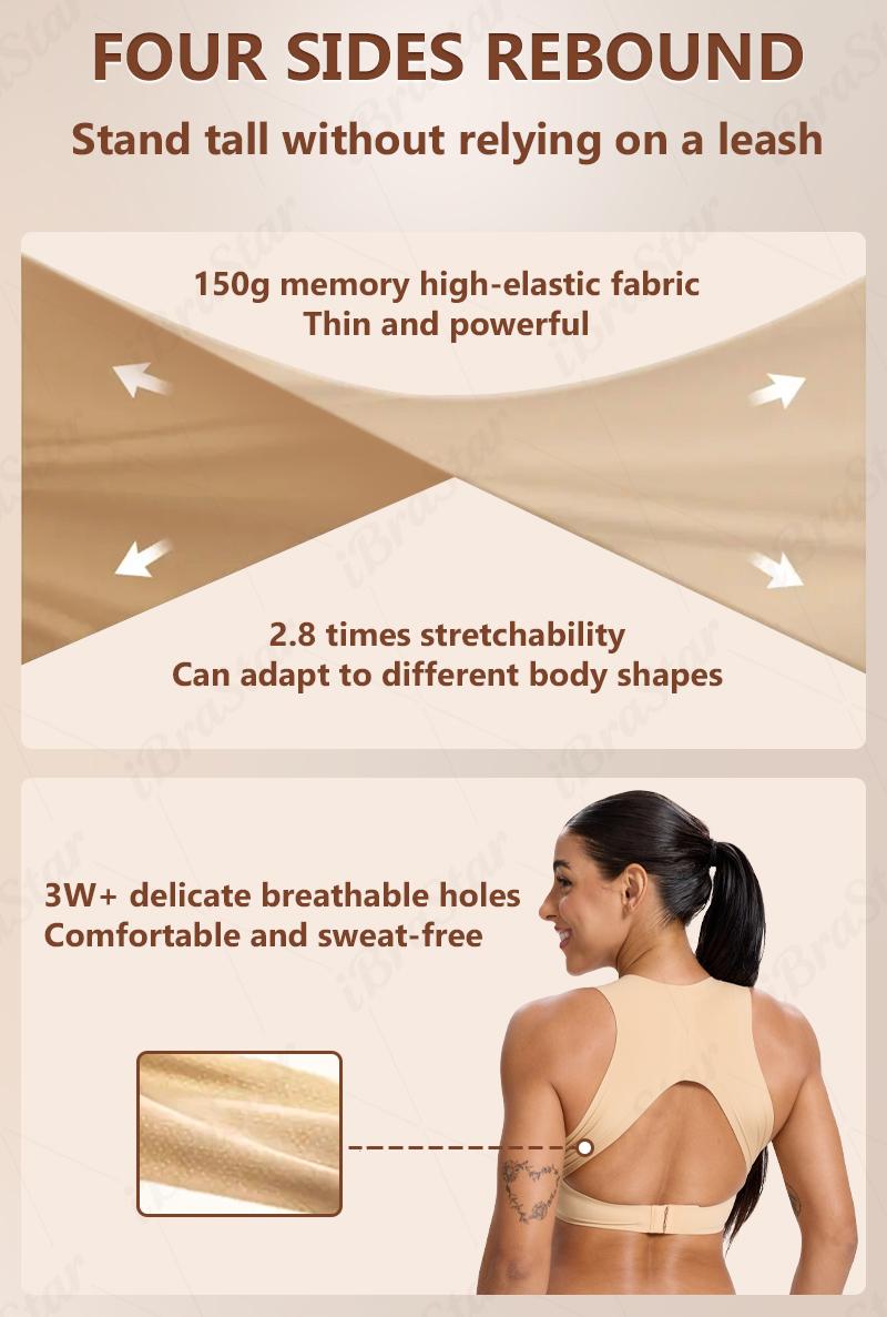 【Postural correction】Women’s Beige Wireless Bra, Soft Breathable Non-removable Moulded Cups, Yoga Fitness Sportswear for Gym & Daily Training