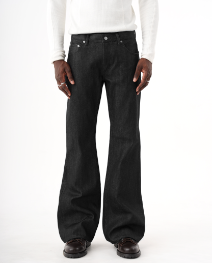 MENES Okayama Raw Selvedge Slim Bootcut Jeans - Black