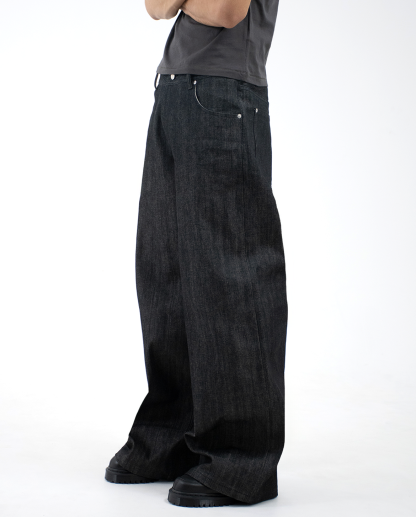 MENES Okayama Raw Selvedge Baggy Jeans - Black