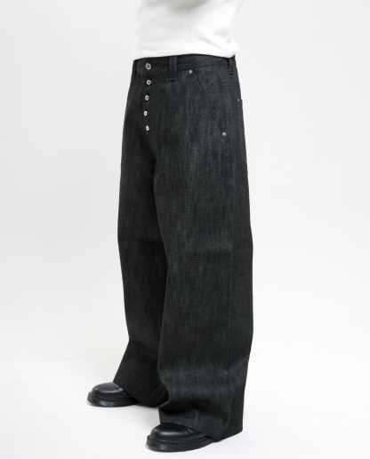 MENES Raw Selvedge Loose Fit Jeans - Black