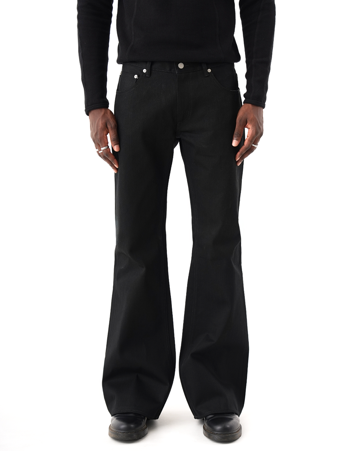 MENES Okayama Raw Selvedge Slim Bootcut Jeans - Jet Black