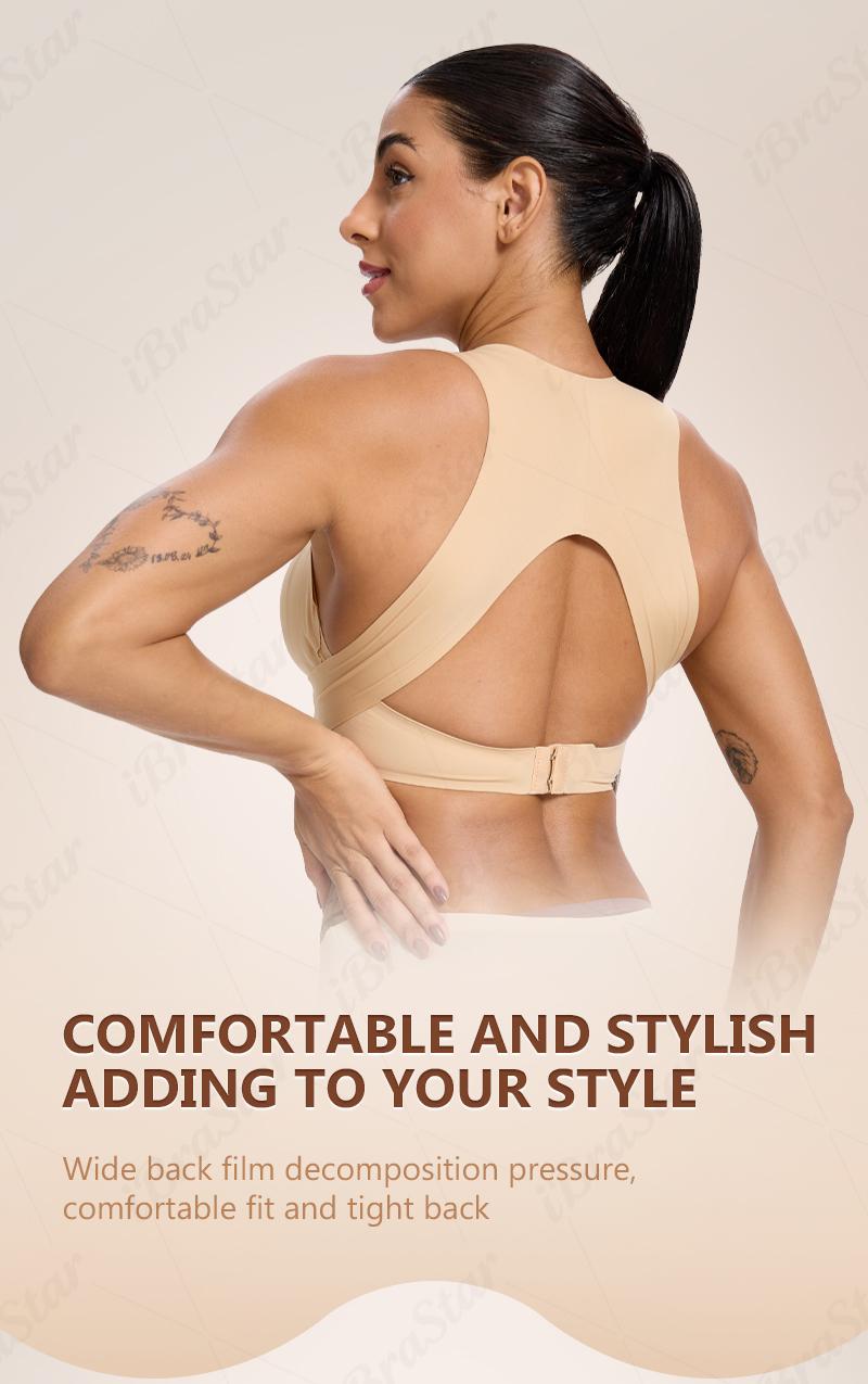 【Postural correction】Women’s Beige Wireless Bra, Soft Breathable Non-removable Moulded Cups, Yoga Fitness Sportswear for Gym & Daily Training