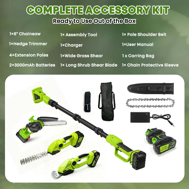 6-In-1 Cordless Hedge, Trimmer, Chainsaw with Extension Pole