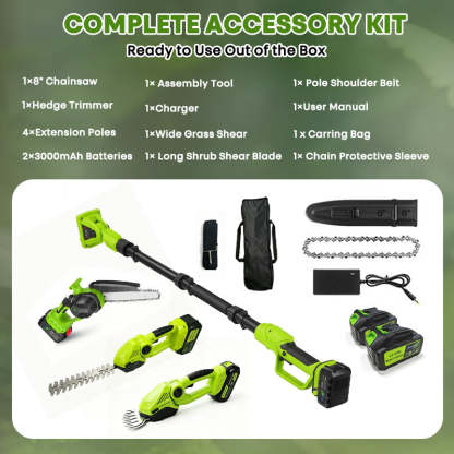 6-In-1 Cordless Hedge, Trimmer, Chainsaw with Extension Pole