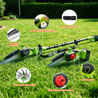 6-In-1 Cordless Hedge, Trimmer, Chainsaw with Extension Pole