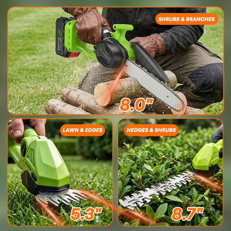 6-In-1 Cordless Hedge, Trimmer, Chainsaw with Extension Pole