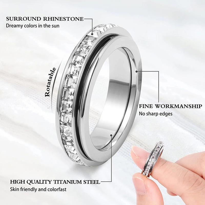 Anxiety Rings for Women and Men Titanium Steel Spinner Fidget Band Rings with Cubic Zirconia for Stress Relief and Wedding Promise Comfort Fit Size 5 to 12 Anxiety Rings for Women and Men Titanium Steel Spinner Fidget Band Rings with Cubic Zirconia for Stress Relief and Wedding Promise Comfort Fit Size 5 to 12