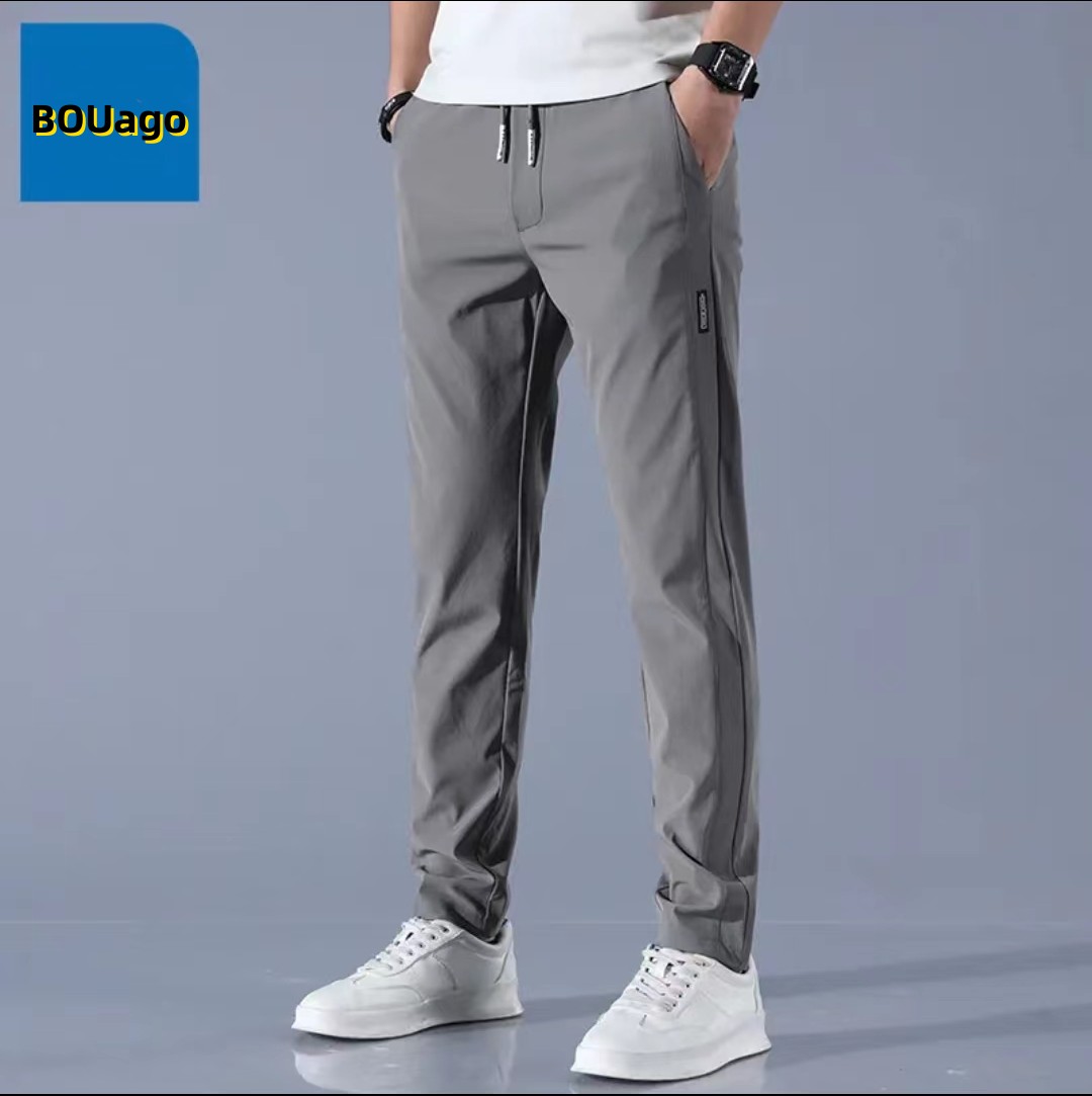 Men's fashion summer thin straight everything ice silk casual pants