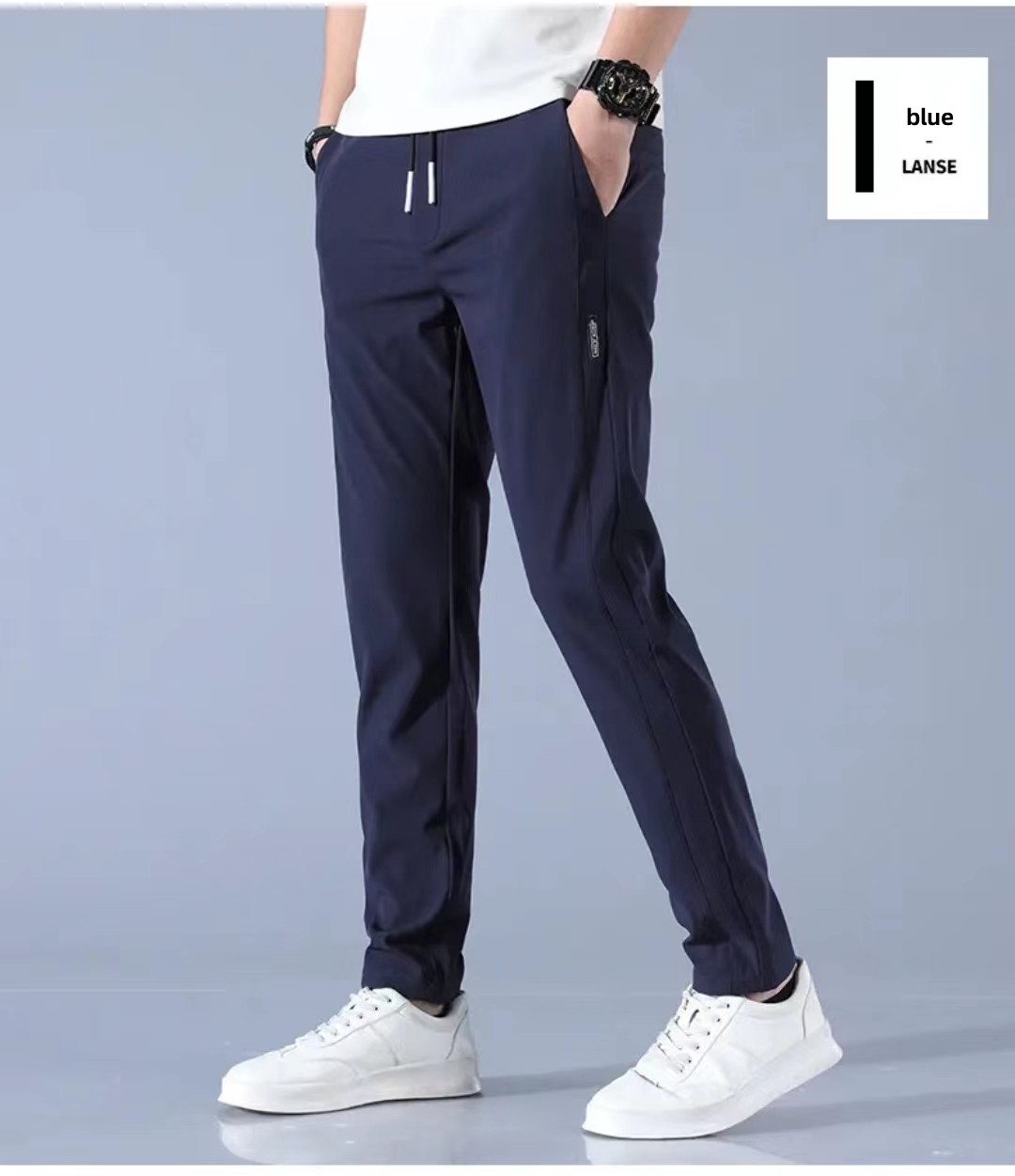 Men's fashion summer thin straight everything ice silk casual pants