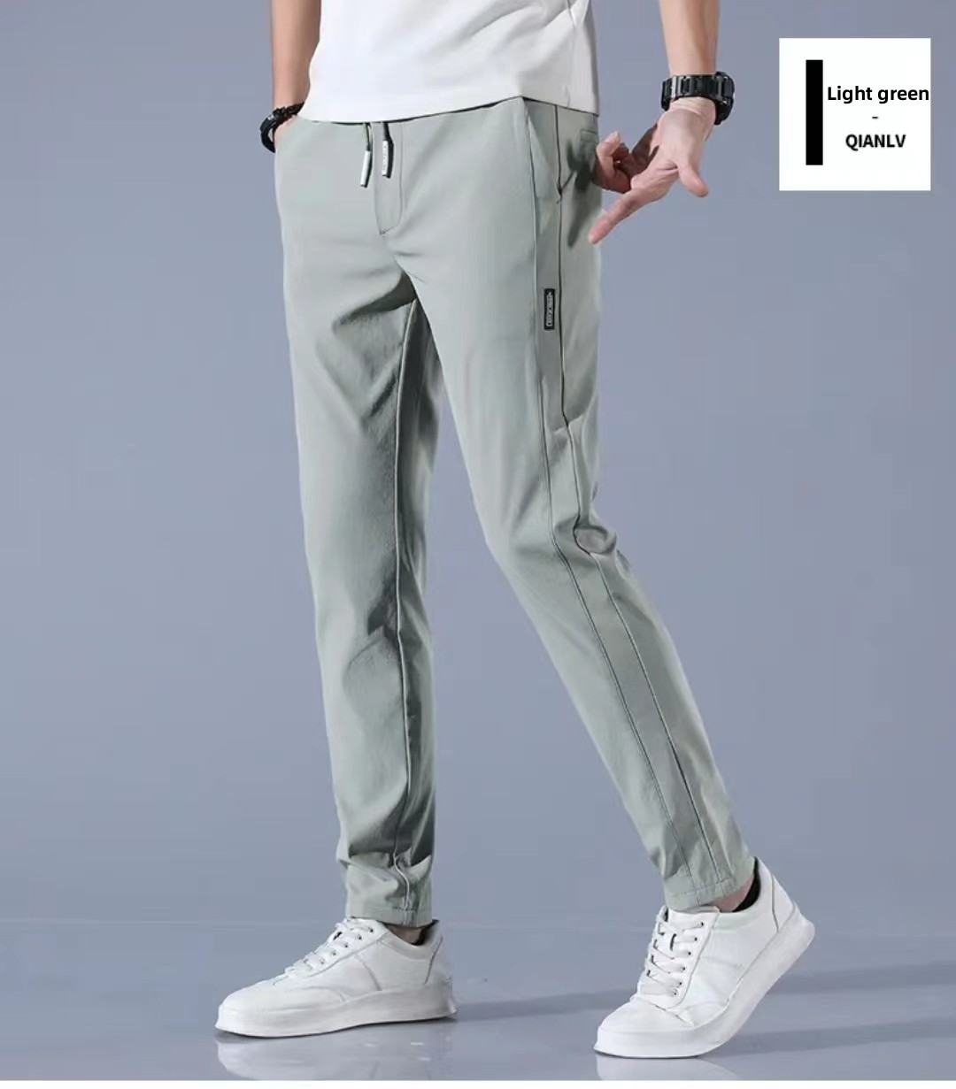 Men's fashion summer thin straight everything ice silk casual pants