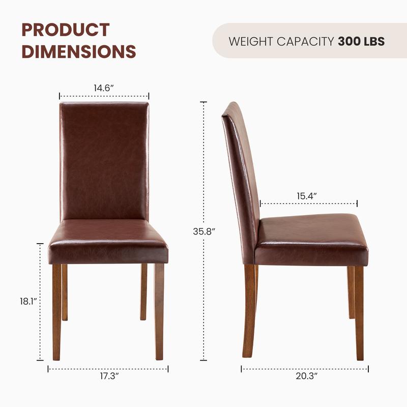 Juego de 4 sillas de comedor, sillas de cocina tapizadas en cuero vegano, sillas laterales de madera con respaldo ergonómico curvado y patas de madera de caucho, asientos acolchados de respaldo alto para comedor.
